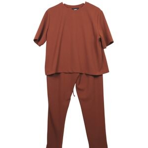 SLNGHR Rust Brown Textured Short Sleeve‎ Top and Pants Co-ord Set XL